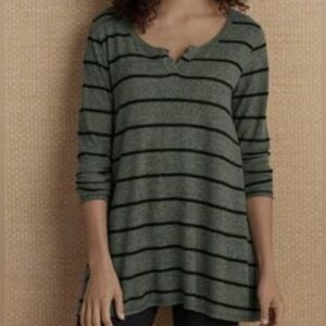 Soft Surroundings Green & Black Striped Lightweight Knit Sweater Top‎